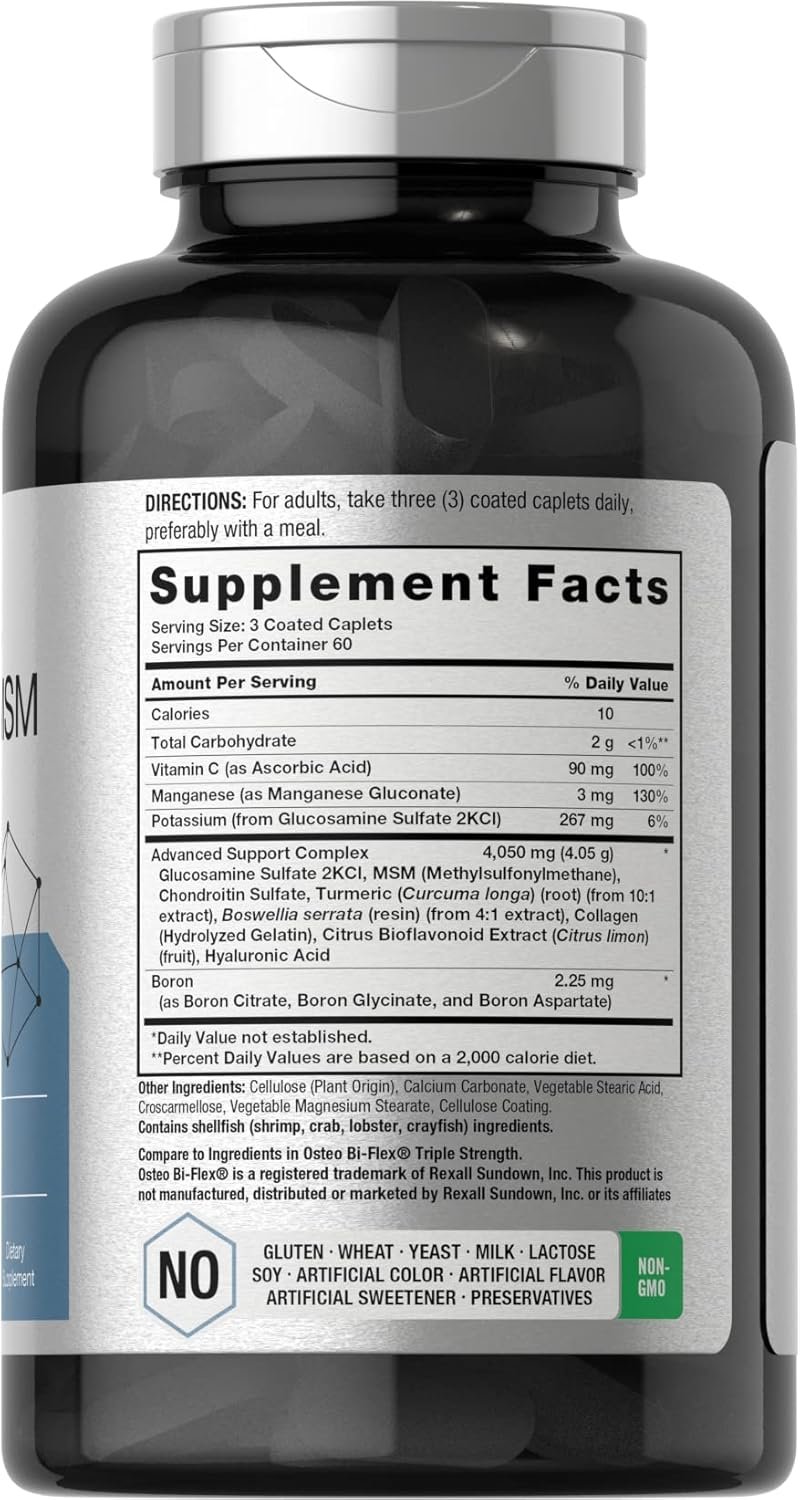 Horbäach Glucosamine Chondroitin with Turmeric & MSM | 4050 mg | 180 Caplets | Triple Strength Formula | Non-GMO, Gluten Free - Image 3