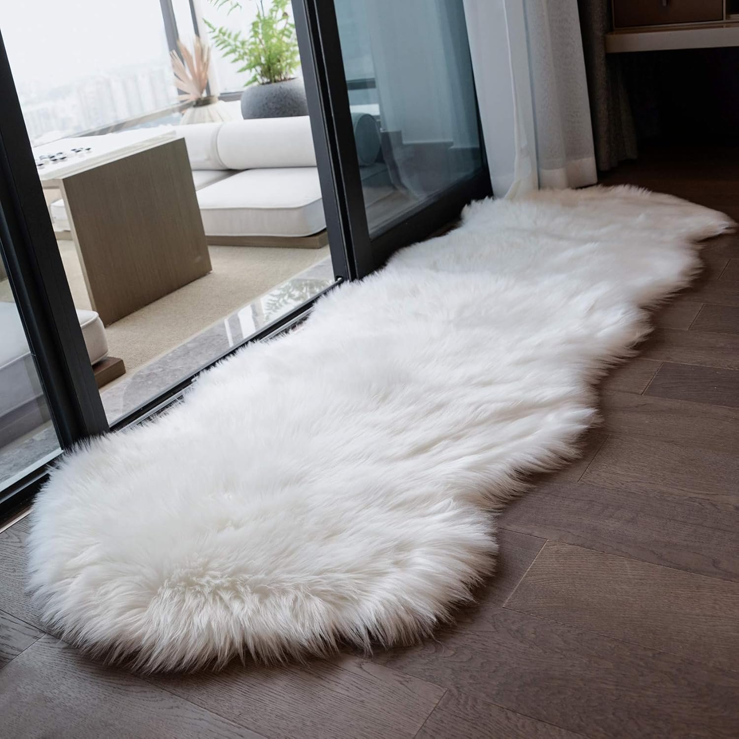 Ultra Soft Faux Sheepskin Fur Rug White Fluffy Area Rugs Chair Couch Cover Fuzzy Rug for Bedroom Bedside Floor Sofa Living Room, 2x6 Feet White - Image 2