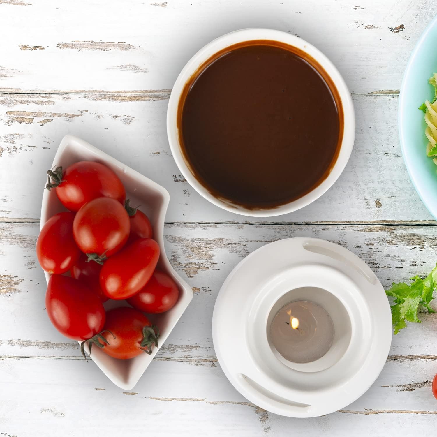 Fondue Pot Set with 4 Dipping Bowls and 4 Forks Ceramic Butter Warmer Set, Use Tea Light Porcelain Melting Pot Heat for Cheese, Chocolate and Tapas - Image 5