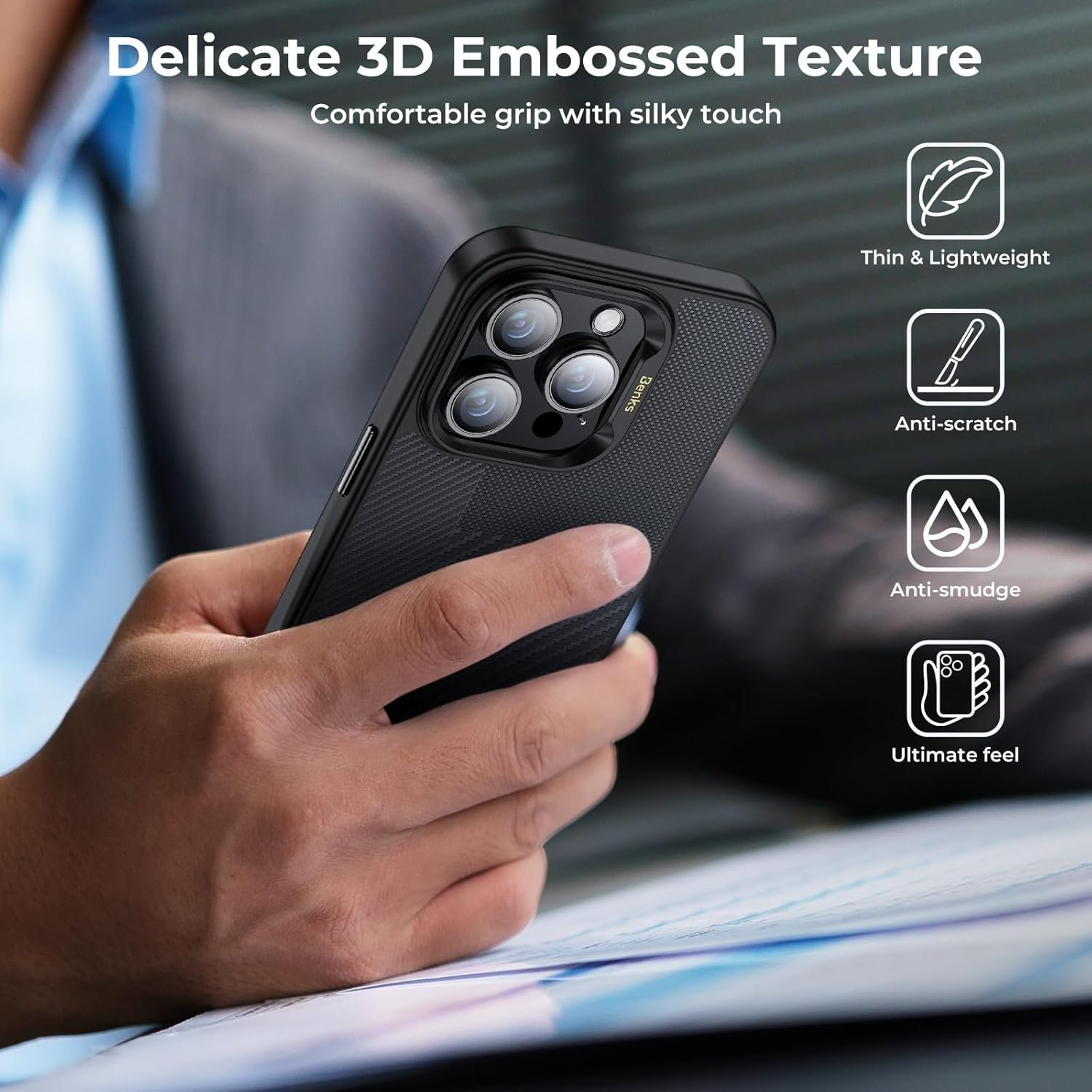 BENKS Montage Shockproof Case for iPhone 15 Pro Max 6.7'' Compatible with Magsafe, Integrated 600D and 1500D Aramid Fiber, Built with Dupont Kevlar, Minimalist Protective Cover for iPhone 15 Pro Max - Image 8