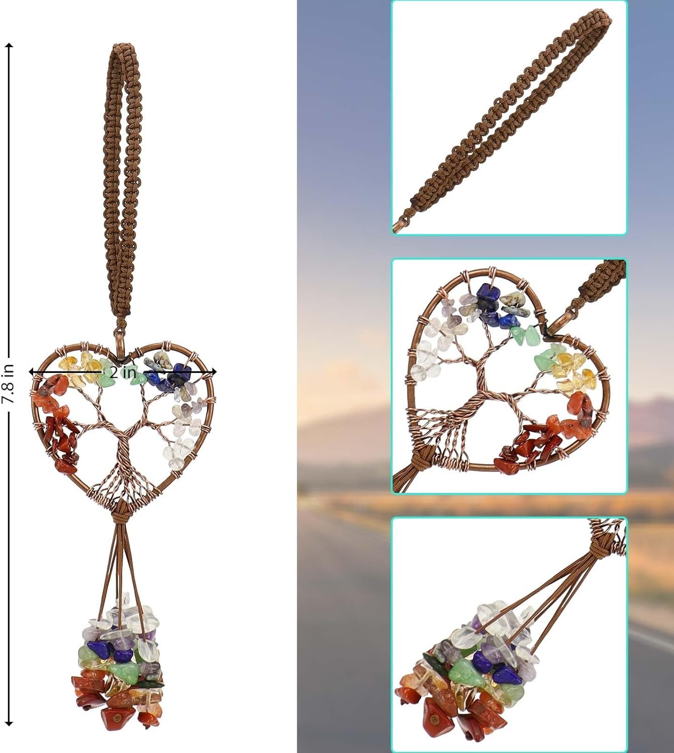 3 PCS Healing Crystals Tree of Life Hanging Ornaments, 7 Chakra Family Walls, Windows, Backpacks, Car Mirrors Hanging Accessories, Meditation Yoga Accessories - Image 3