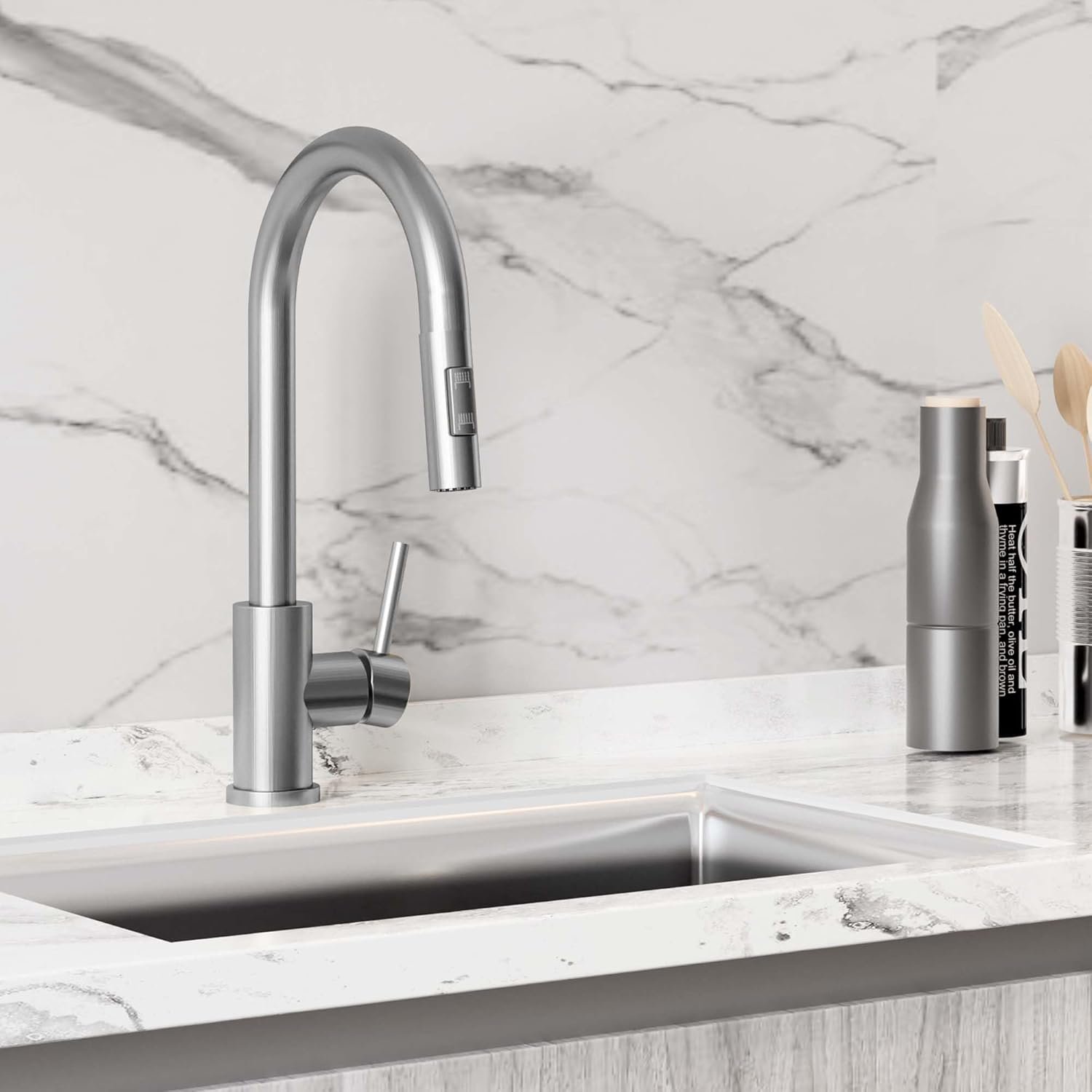 TRE Home Kitchen Faucets, Kitchen Faucet with Pull Down Sprayer, Kitchen Sink Faucet, RV Faucets Kitchen, Utility Sink Faucet with Sprayer, Laundry Sink Faucet (Brushed Nickel) - Image 8