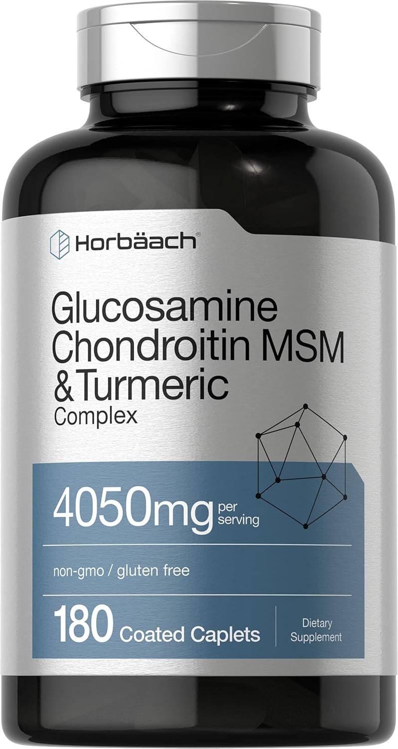 Horbäach Glucosamine Chondroitin with Turmeric & MSM | 4050 mg | 180 Caplets | Triple Strength Formula | Non-GMO, Gluten Free - Image 2