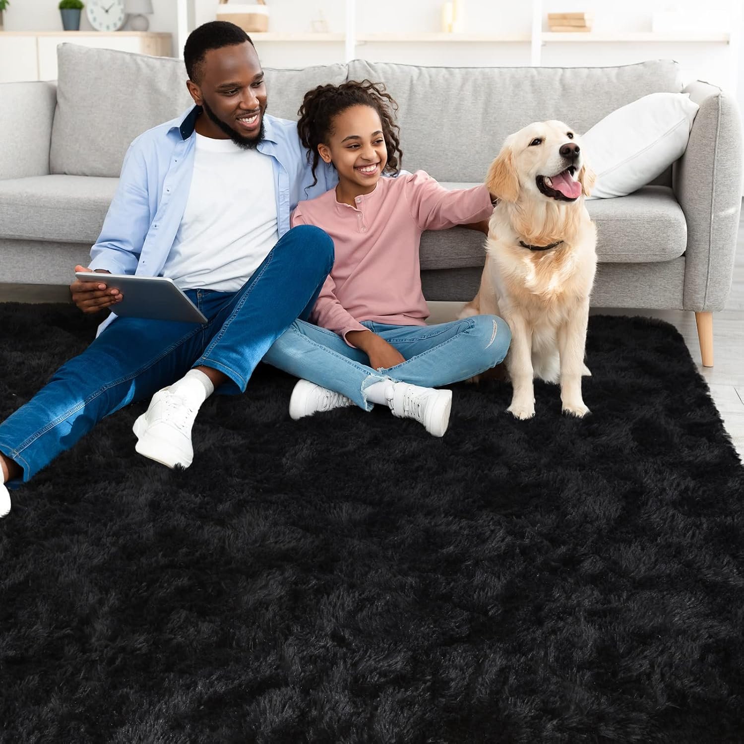 YJ.GWL Soft Area Rugs for Bedroom Living Room Plush Fluffy Rug 4x6 Feet, Black Shag Rug Carpet Non Shedding for Nursery Playroom Dorm, Indoor Modern Fuzzy Rug for Kids Girls Room Home Decor - Image 6