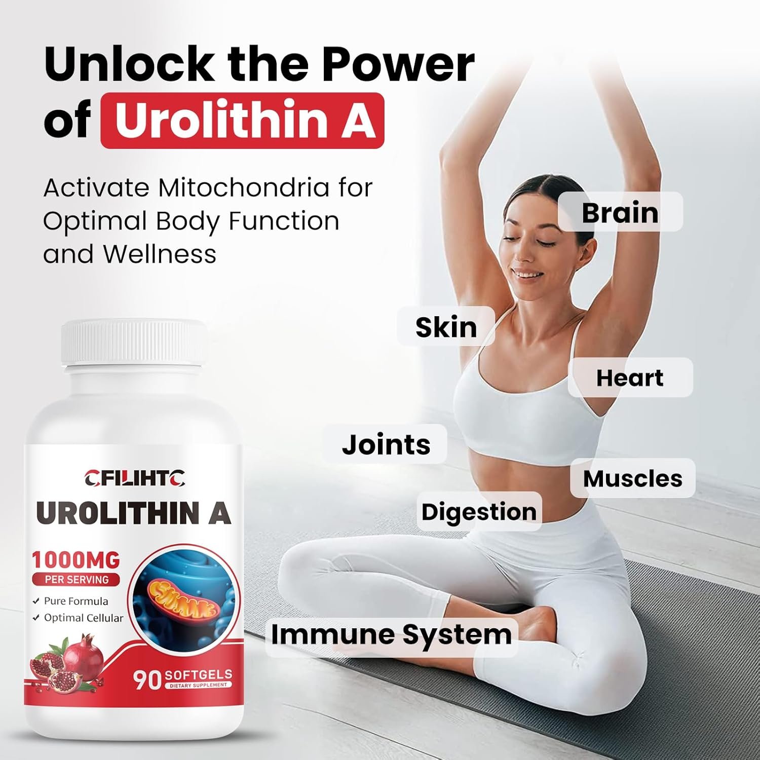 Urolithin A Supplement 1000mg, 90 Softgels for Healthy Aging, Energy, Mitochondria, Antioxidants Support - Image 4