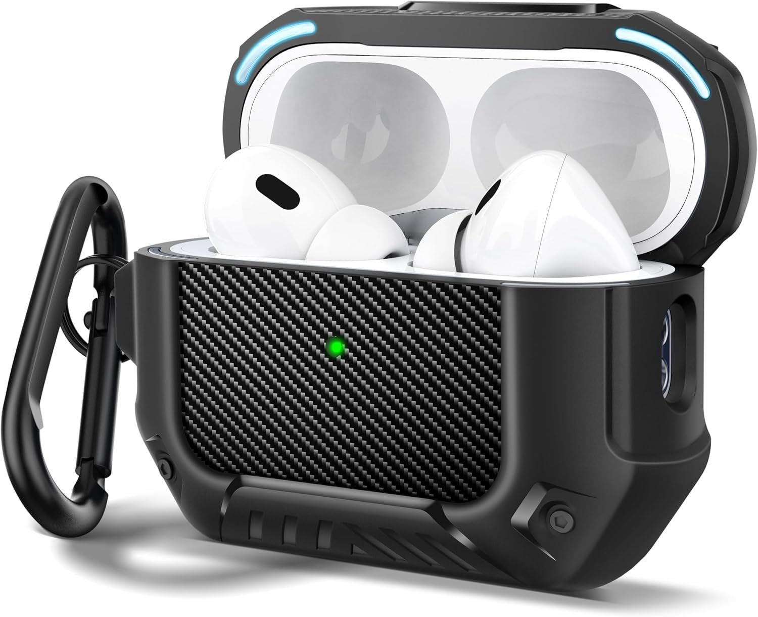 MOBOSI for Airpods Pro Case(2nd/1st Gen), Compatible with MagSafe, Carbon Fiber AirPods Pro 2nd Generation Case, Magnetic Lid, Hard Shell Protective Case Cover with Keychain(2023/2022/2019), Black - Image 2