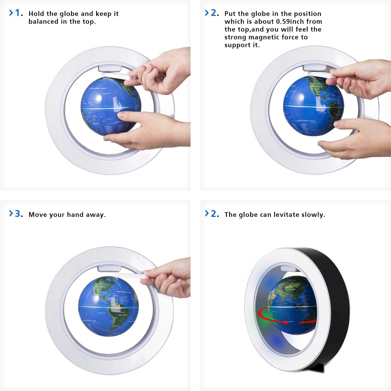 Senders Floating Globe with LED Lights Magnetic Levitation Floating Globe World Map for Desk Decoration (Blue) - Image 6