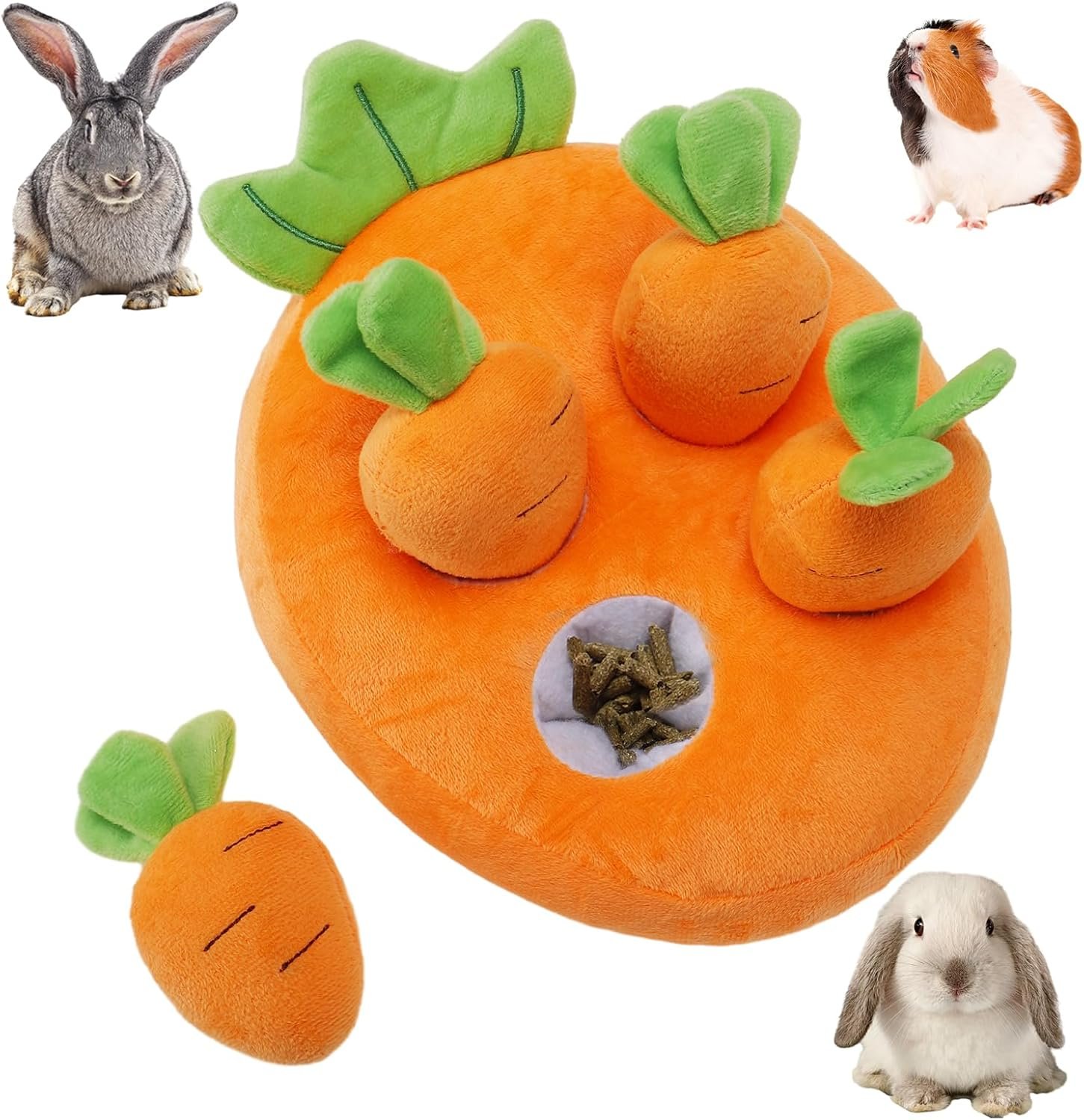 Biggun Rabbit Foraging Toys - Novelty Snuffle Mat Toys for Rabbits Bunnies, Small Animals Interactive Enrichment Toys for Ferret Chinchilla Guinea Pig Hamster Bunny Supplies Pet Gifts (Carrot Shaped) - Image 2