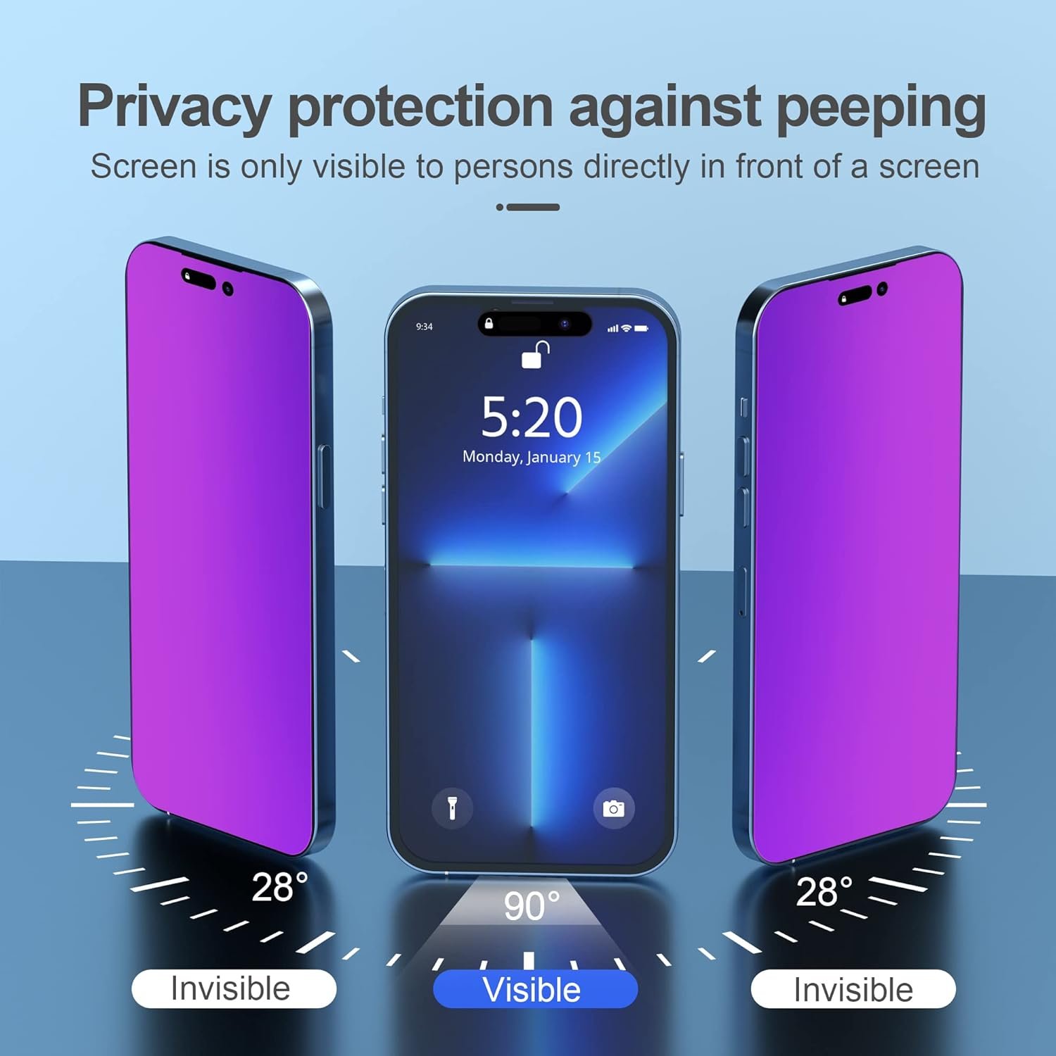 Compatible for iPhone 14 Pro Privacy Screen Protector 6.1 Inch, Purple Gradient Colorful Anti Spy Anti Blue Light HD Screen Protector Tempered Glass Easy Installation - Image 5