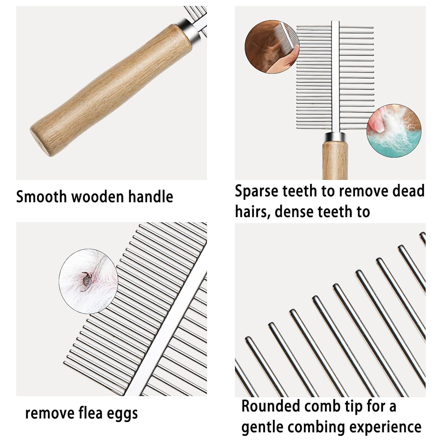 Undercoat Rake for Dogs, 3 Pack Pet Grooming Brush Set Long Tooth Rake Brush & Double-Sided Teech Comb & Stainless Steel Shedding Comb, Long Haired Pet Grooming Tool Set for Horse Large Dog Cat - Image 5