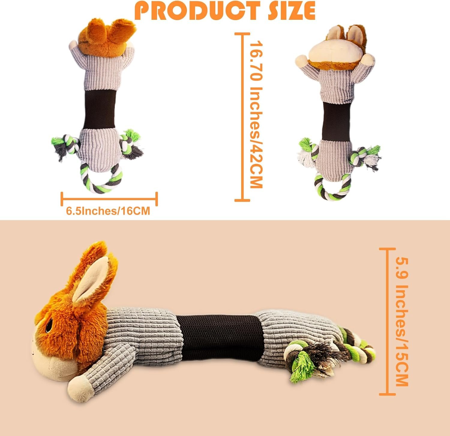 Squeaky Dog Toys Large Dog, Plush Dog Toy for Aggressive Chewers Dog Toys with Crinkle Paper and Squeaker Tug of War Dog Toys - Image 7