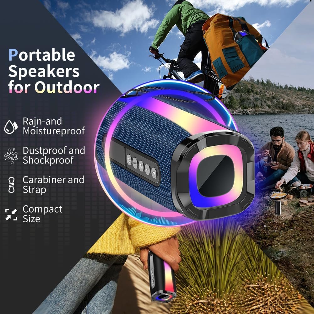 neza Portable Bluetooth Speaker, 20W HD Stereo Sound Wireless Speaker, 18H Playtime Bluetooth Speakers with RGB Flashing Lights, Bluetooth 5.1, IPX7 Waterproof Speakers for Travel/Home/Outdoors Blue - Image 5