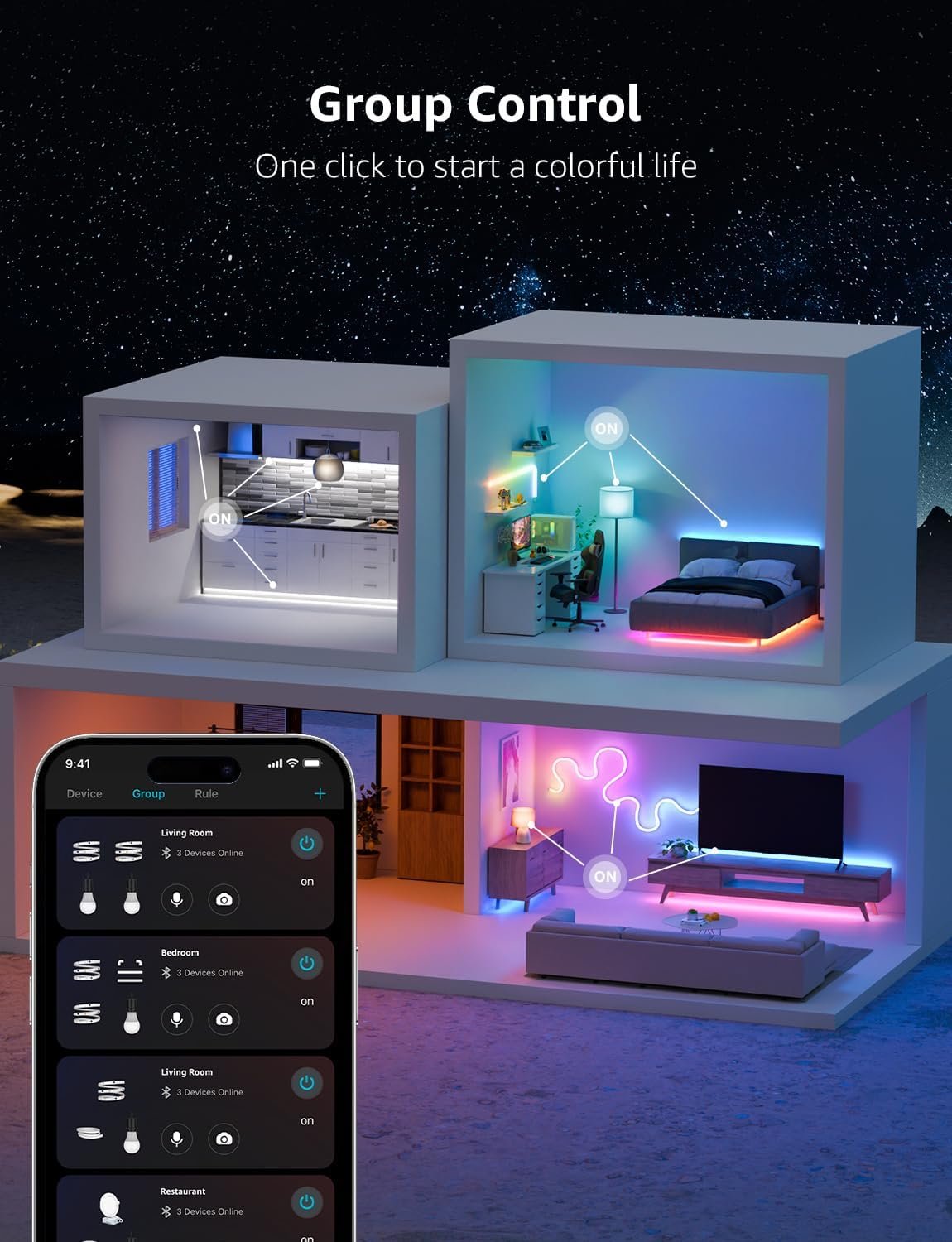 Lepro S1 AI LED Strip Lights for Christmas Decorations, 32.8ft Smart RGB Light Strips with IC and Rainbow Chasing Effects, Color Segment DIY, AI Generated Lighting, No Remote, 2.4G Wi-Fi & Bluetooth - Image 9