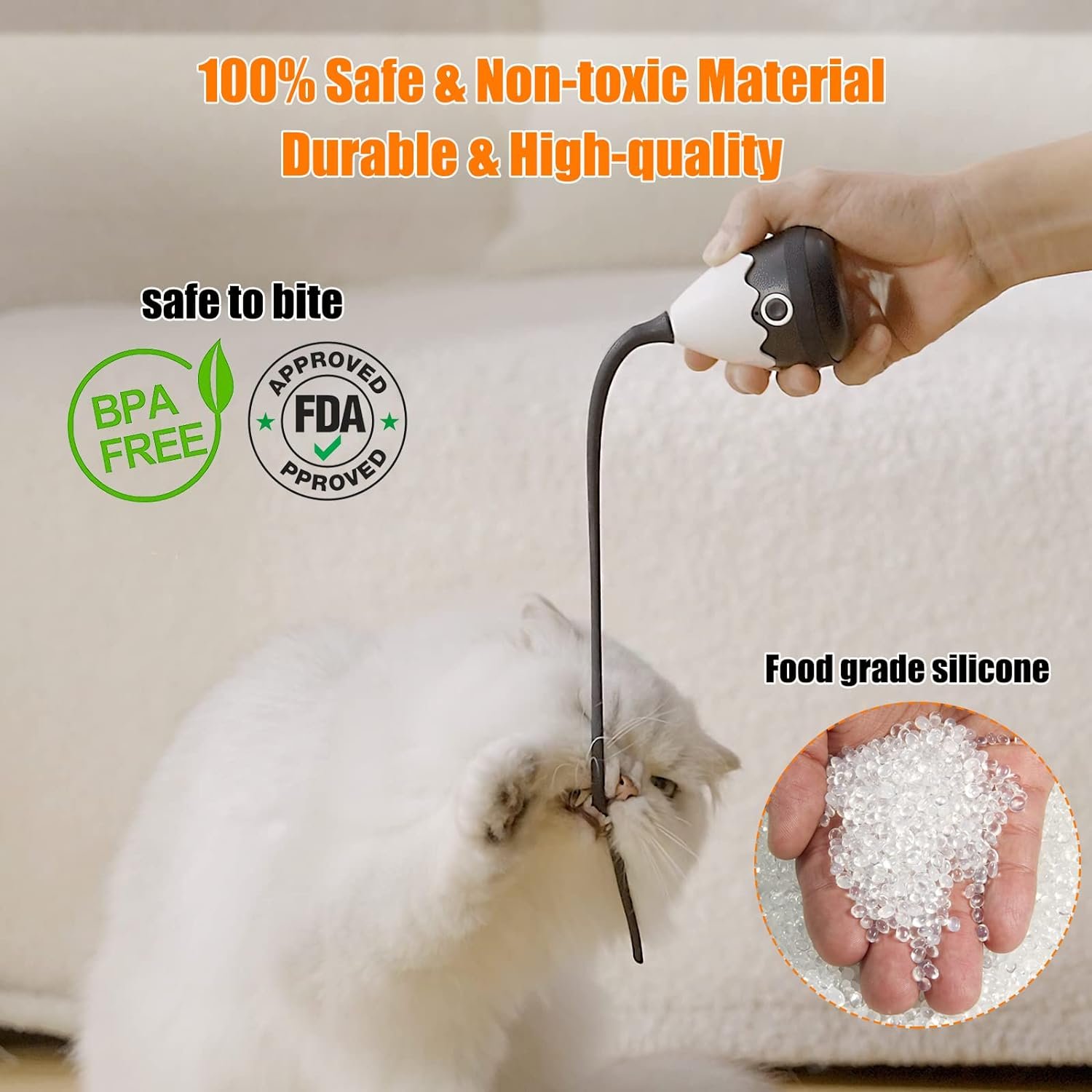 Cat Wand Toy, Automatic Silicone Tail Teaser Toy 2 in 1, Electronic Interactive Cat Toy for Indoor Cats, Rechargeable Exercise Toy for Kitten-Black - Image 5