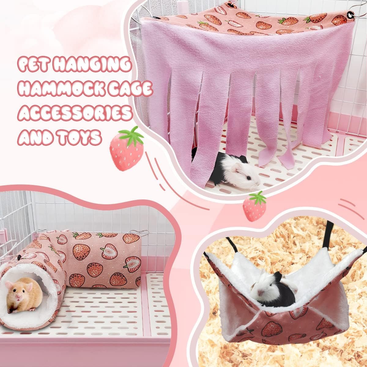 LYART Guinea Pig Rat Ferret Hammock and Warm Bed Small Pet Hideout Tunnel Cave Hanging Bunkbed Hammock Cage Toy for Hamster Sugar Glider Squirrel (3.Hammock & Tunnel) - Image 7
