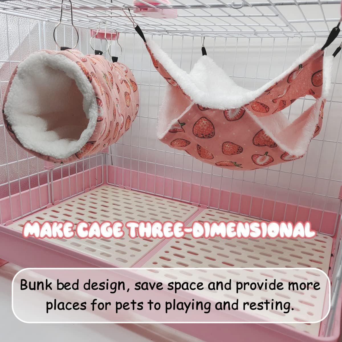 LYART Guinea Pig Rat Ferret Hammock and Warm Bed Small Pet Hideout Tunnel Cave Hanging Bunkbed Hammock Cage Toy for Hamster Sugar Glider Squirrel (3.Hammock & Tunnel) - Image 5
