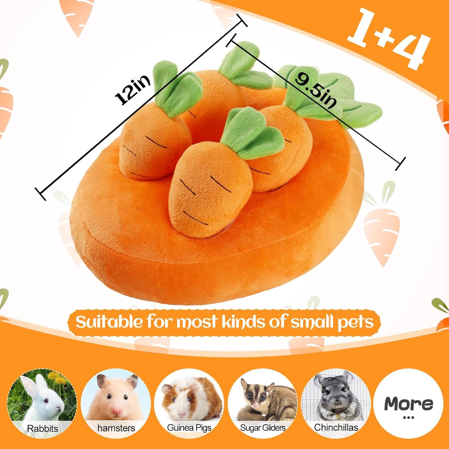Biggun Rabbit Foraging Toys - Novelty Snuffle Mat Toys for Rabbits Bunnies, Small Animals Interactive Enrichment Toys for Ferret Chinchilla Guinea Pig Hamster Bunny Supplies Pet Gifts (Carrot Shaped) - Image 6
