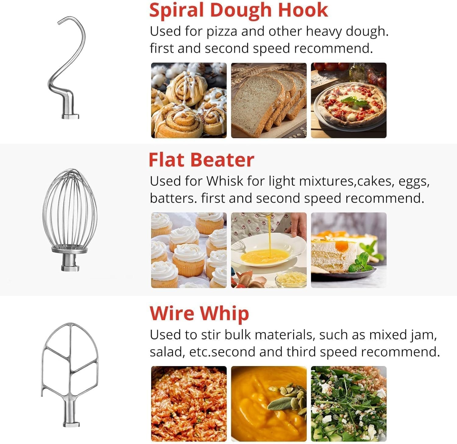 Commercial Stand Mixer, 15Qt Heavy Duty Electric Food Mixer, Commercial Mixer 600W with 3 Speeds Adjustable 130/233/415RPM, Stainless Steel Bowl, Dough Hook Whisk Beater Perfect for Bakery Pizzeria - Image 4