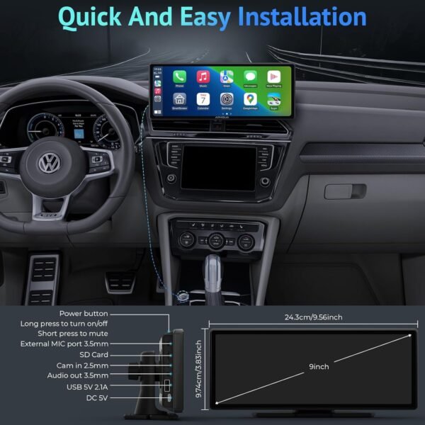 [2024] Portable Apple Carplay Screen for Car,9.26" Wireless Carplay & Android Auto,Carplay Box,Portable Car Play Screen+1080P Backup Camera,GPS Navigation Mirror Link,Bluetooth,FM,Siri for All Models - Image 8