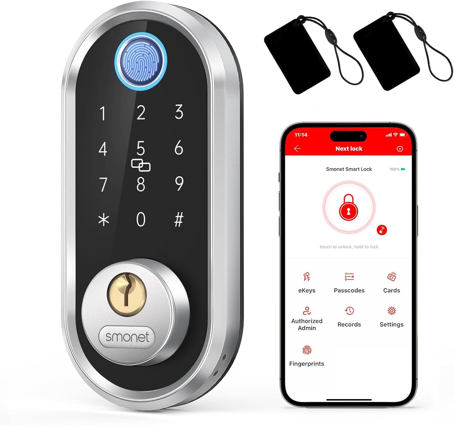 Smart Deadbolt, SMONET Fingerprint Electronic Deadbolt Door Lock with Keypad-Bluetooth Keyless Entry Keypad Smart Deadbolt App Control, Ekeys Sharing, App Monitoring Auto Lock for Homes and Hotel - Image 2
