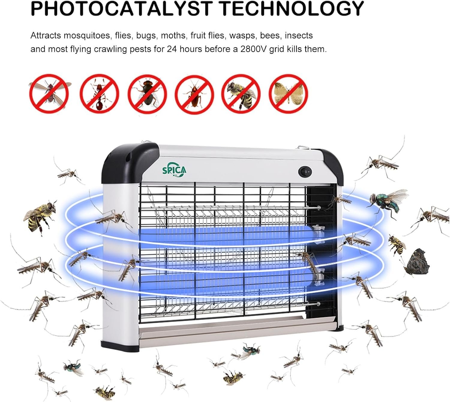 SPICA 2 Pack Insect Killer Bug Zapper Indoor, 20W Electronic Mosquito Fly Moth Wasp Pest Killer, Includes 4 Replacement Light Bulbs - Image 3