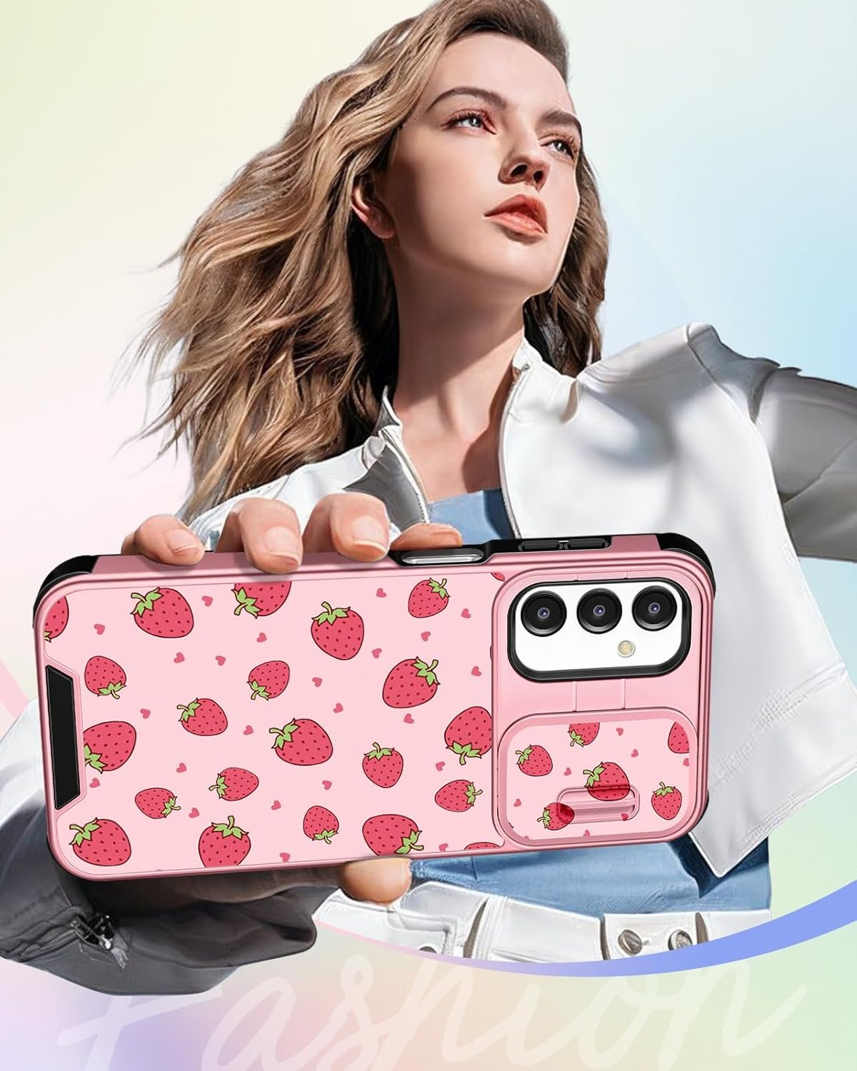 Buleens for Samsung Galaxy A14 5G Phone Case 6.6 Inch - with Ring Stand & Camera Cover Cute Designed for Women Girls Girly Pretty Strawberry for Samsung Galaxy A14 5G Case Compatible with Magsafe - Image 7