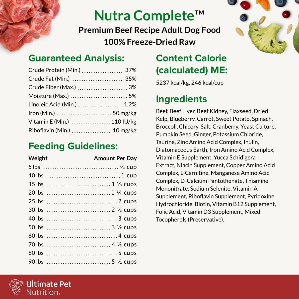 ULTIMATE PET NUTRITION Nutra Complete Raw Freeze Dried Dog Food, Veterinarian Formulated with Antioxidants, Prebiotics & Amino Acids (3 Pound, Beef) - Image 5