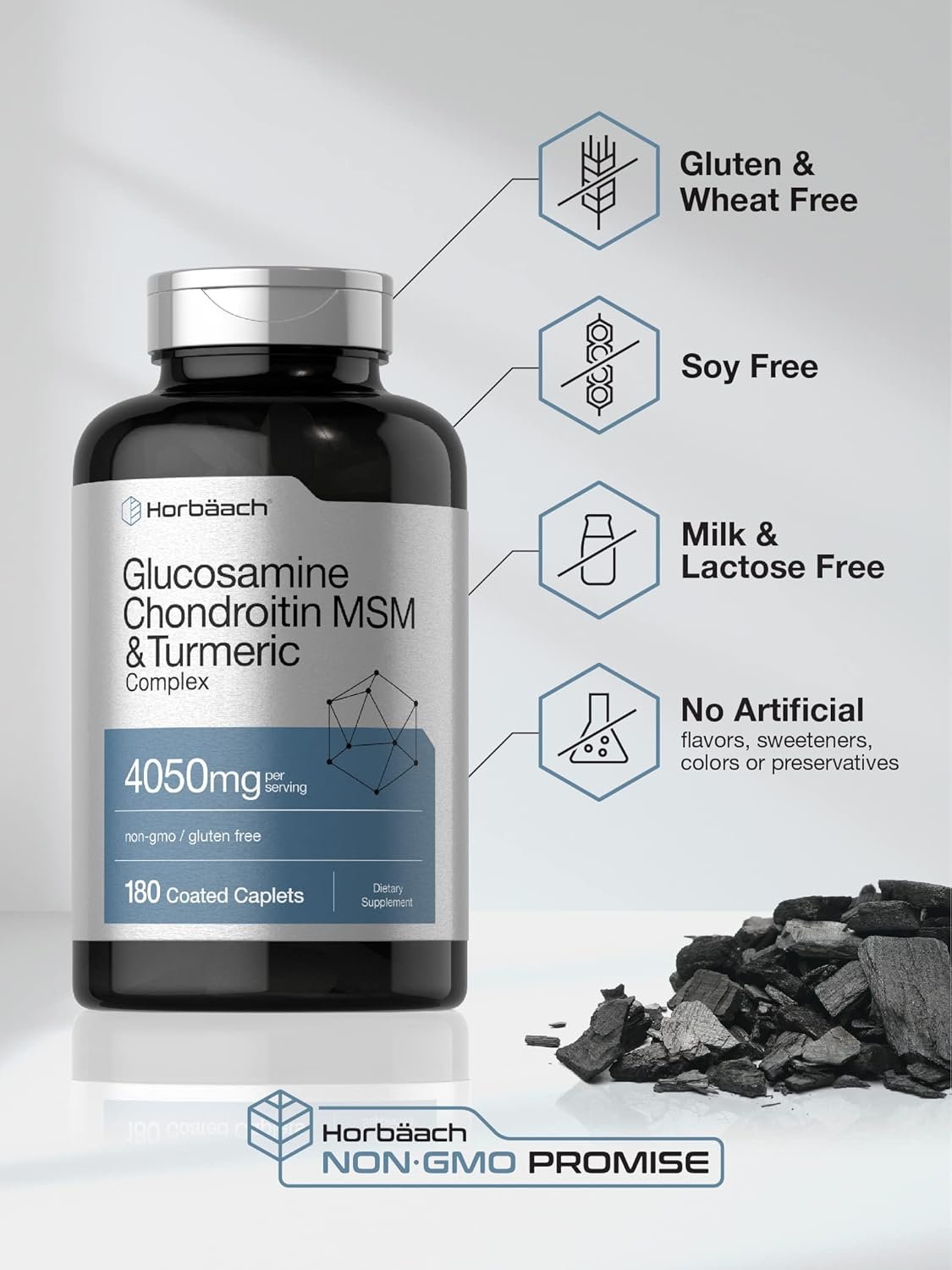 Horbäach Glucosamine Chondroitin with Turmeric & MSM | 4050 mg | 180 Caplets | Triple Strength Formula | Non-GMO, Gluten Free - Image 5