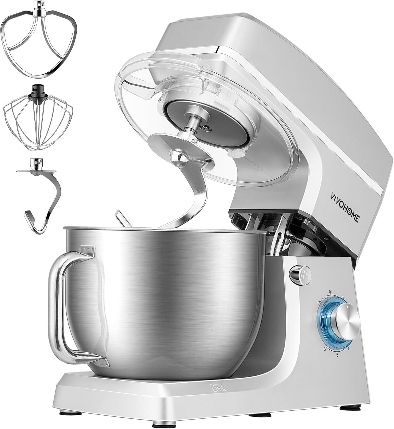 VIVOHOME 7.5 Quart Stand Mixer, 660W 6-Speed Tilt-Head Kitchen Electric Food Mixer with Beater, Dough Hook, Wire Whip, and Egg Separator, Silver - Image 2