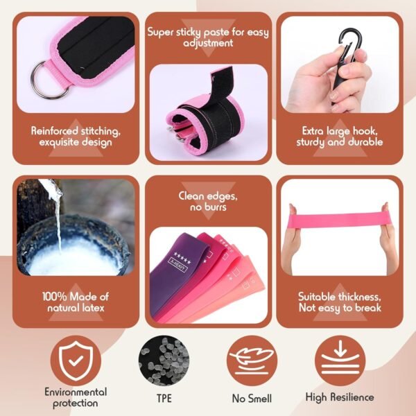 10 Pcs Resistance Loop Exercise Bands and Ankle Resistance Bands with Cuffs Set, Elastic Exercise Bands Glutes Workout Equipment for Women Home Fitness, Stretching, Strength Training - Image 4