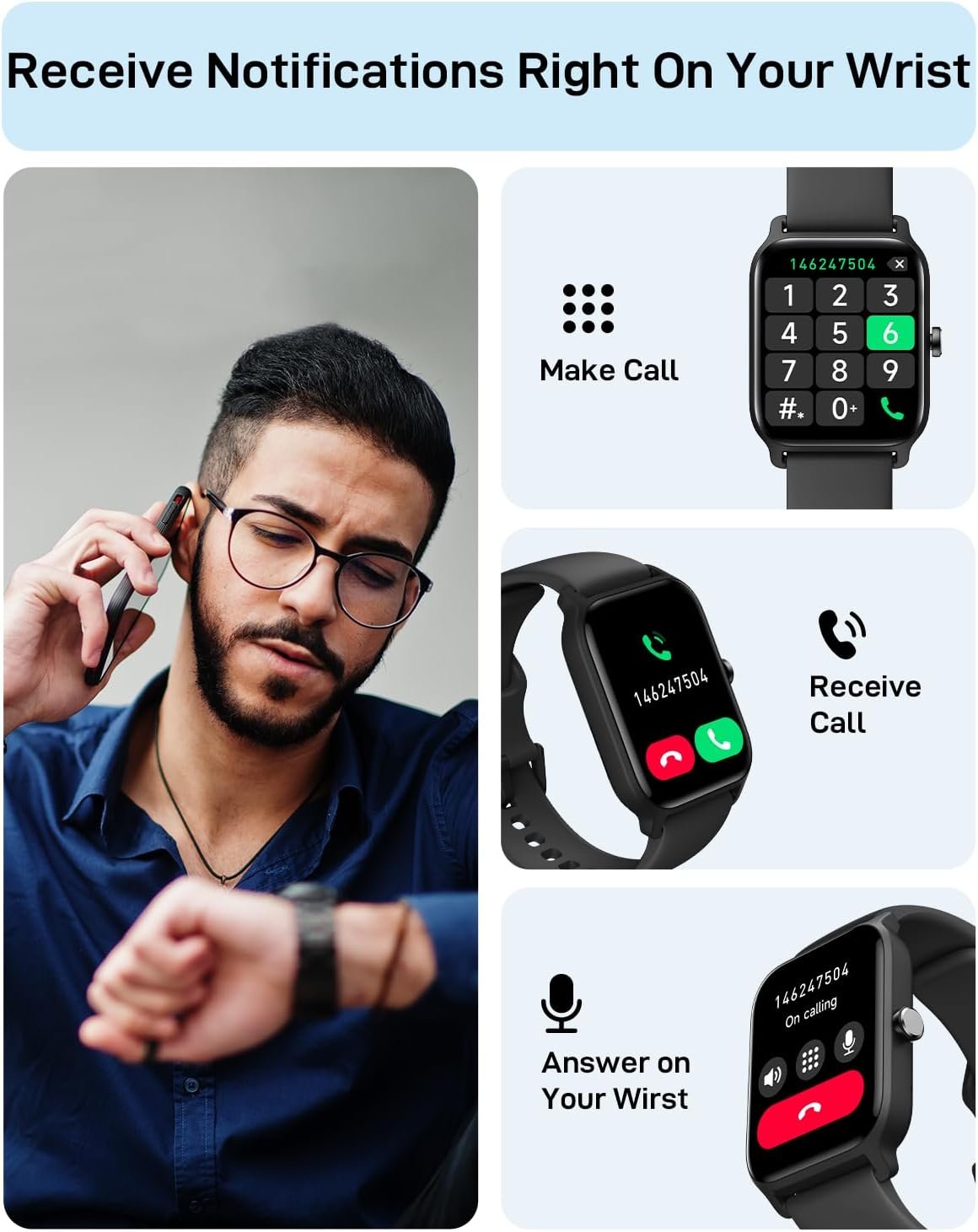 Gydom Smart Watch for Men Women Android & iPhone, Alexa Built-in, 1.8" Fitness Watches with Bluetooth Call (Answer/Make), Heart Rate/Sleep/SpO2 Monitor, IP68 Waterproof Fitness Tracker, 101+ Sports - Image 3