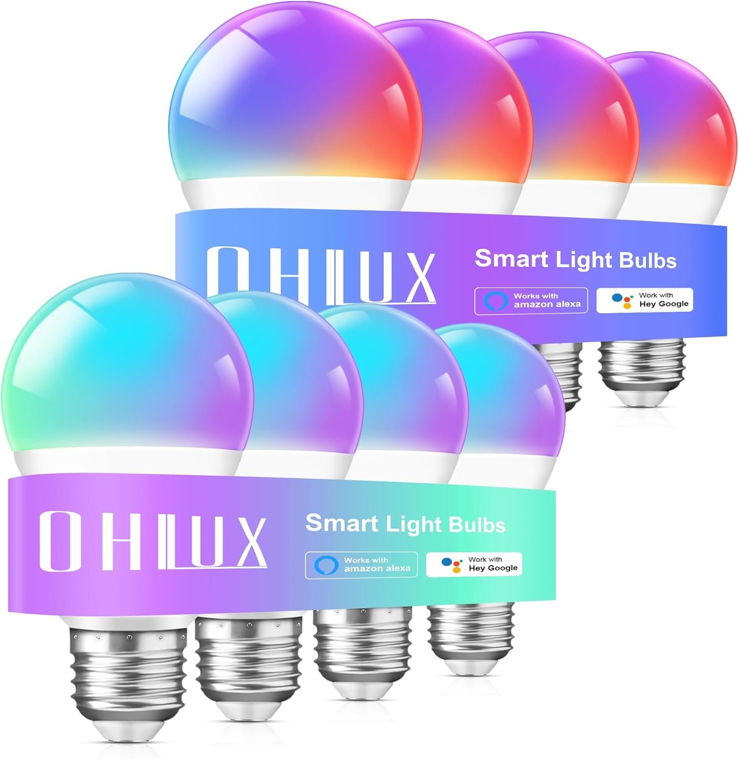 Smart Light Bulbs 8Pack,100W Equivalent Smart Bulb Work with Alexa Google Assistant, RGB Color Changing WiFi Bulb, Music Synic 2.4GHz WiFi & Bluetooth Multicolor A19 E26 110V Dimmable Light Bulbs - Image 2