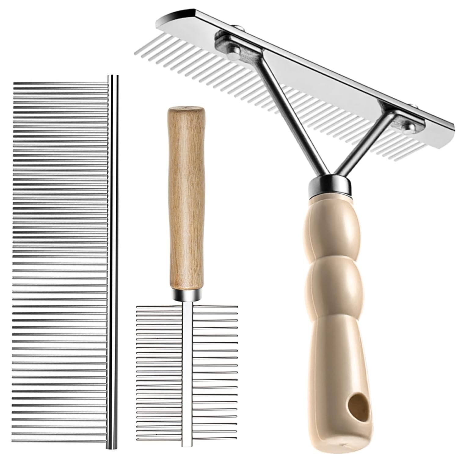 Undercoat Rake for Dogs, 3 Pack Pet Grooming Brush Set Long Tooth Rake Brush & Double-Sided Teech Comb & Stainless Steel Shedding Comb, Long Haired Pet Grooming Tool Set for Horse Large Dog Cat - Image 2