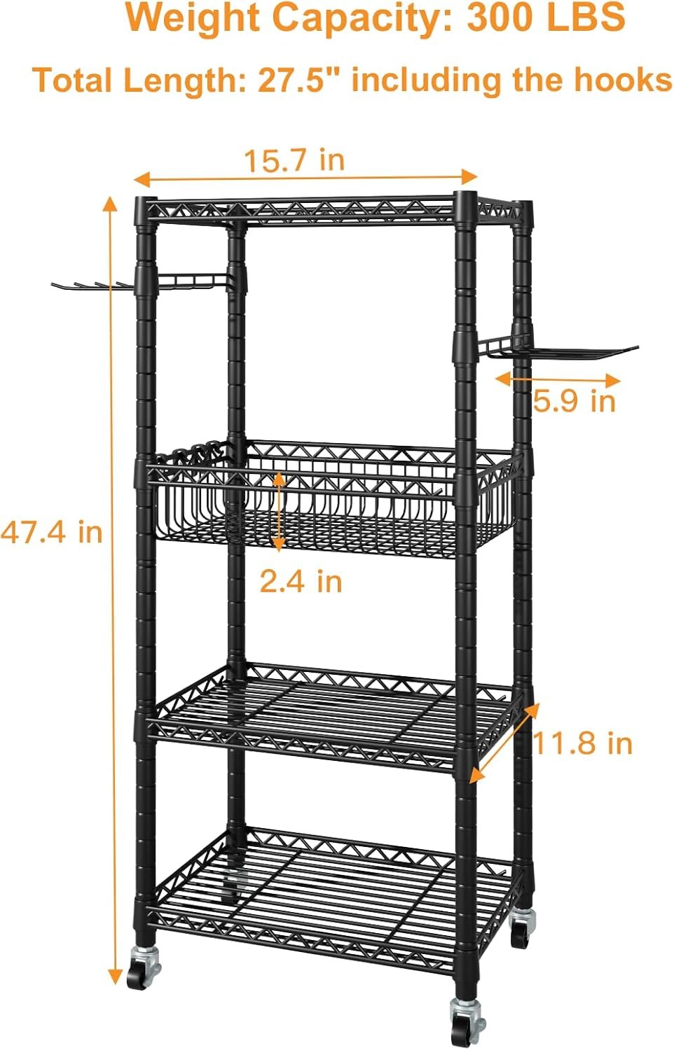 S1 Home Gym Storage, 3-Tier Workout Equipment Organizer with Wheels for Yoga Mats, Foam Roller, Dumbbells, Kettlebells, and Resistance Bands, 47.4" H x 27.5" L x 11.8" D, Black - Image 6