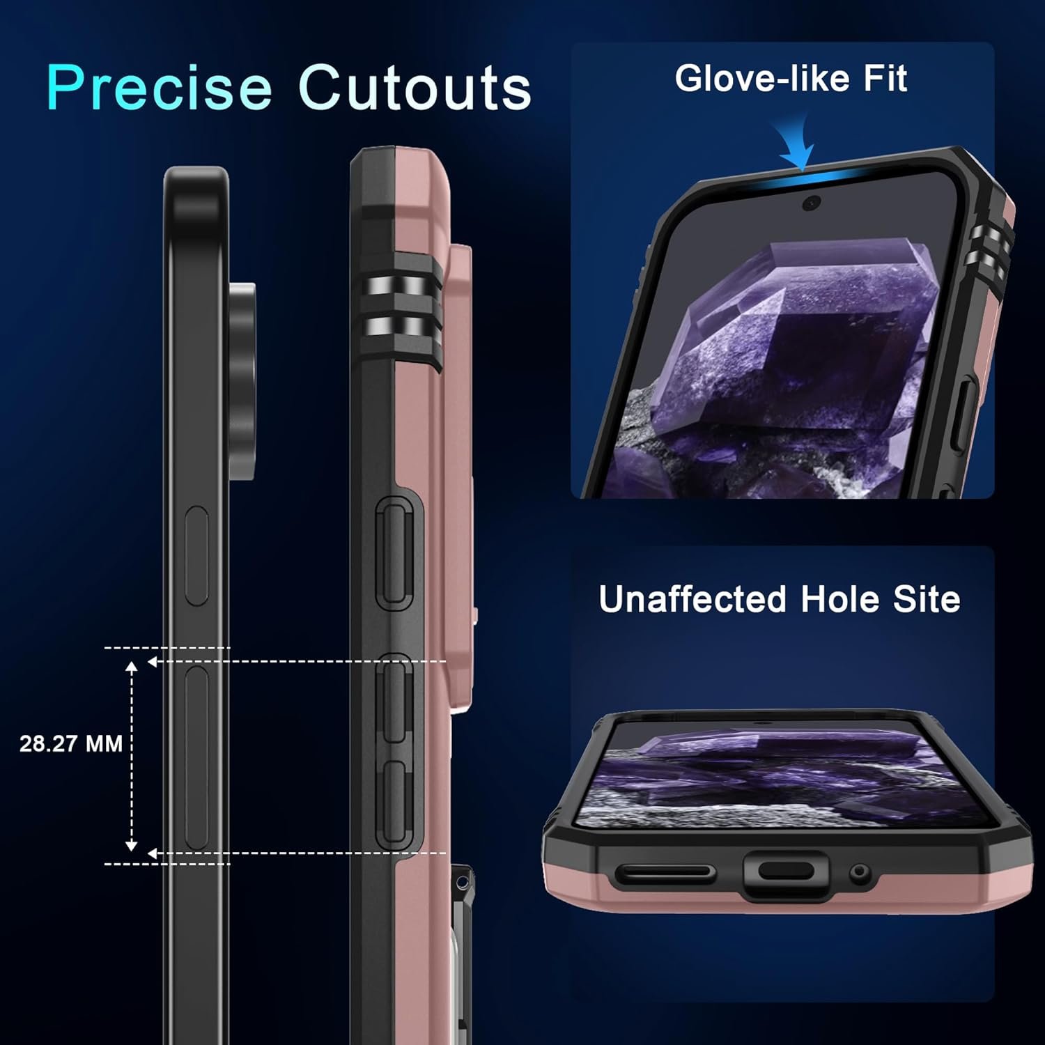 DEERLAMN Case for Google Pixel 9 Pro XL with Slide Camera Cover+Screen Protector(1 Pack), Rotated Ring Kickstand Military Grade Shockproof Protective Cover-Rose Gold - Image 7