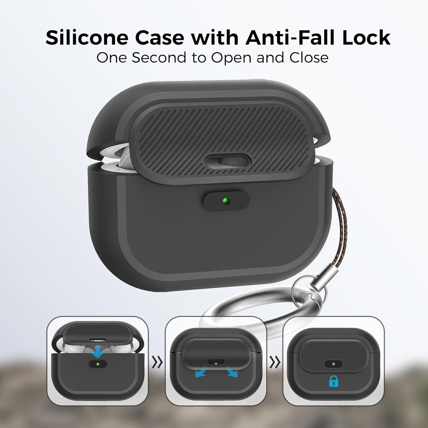 AirPods Pro 2nd Generation Case with Lock, One Piece Design AirPods Pro Case (2nd/1st gen), Soft Silicone Full Protective Cover with Easy Open/Close Lock for Women/Men (Black) - Image 4