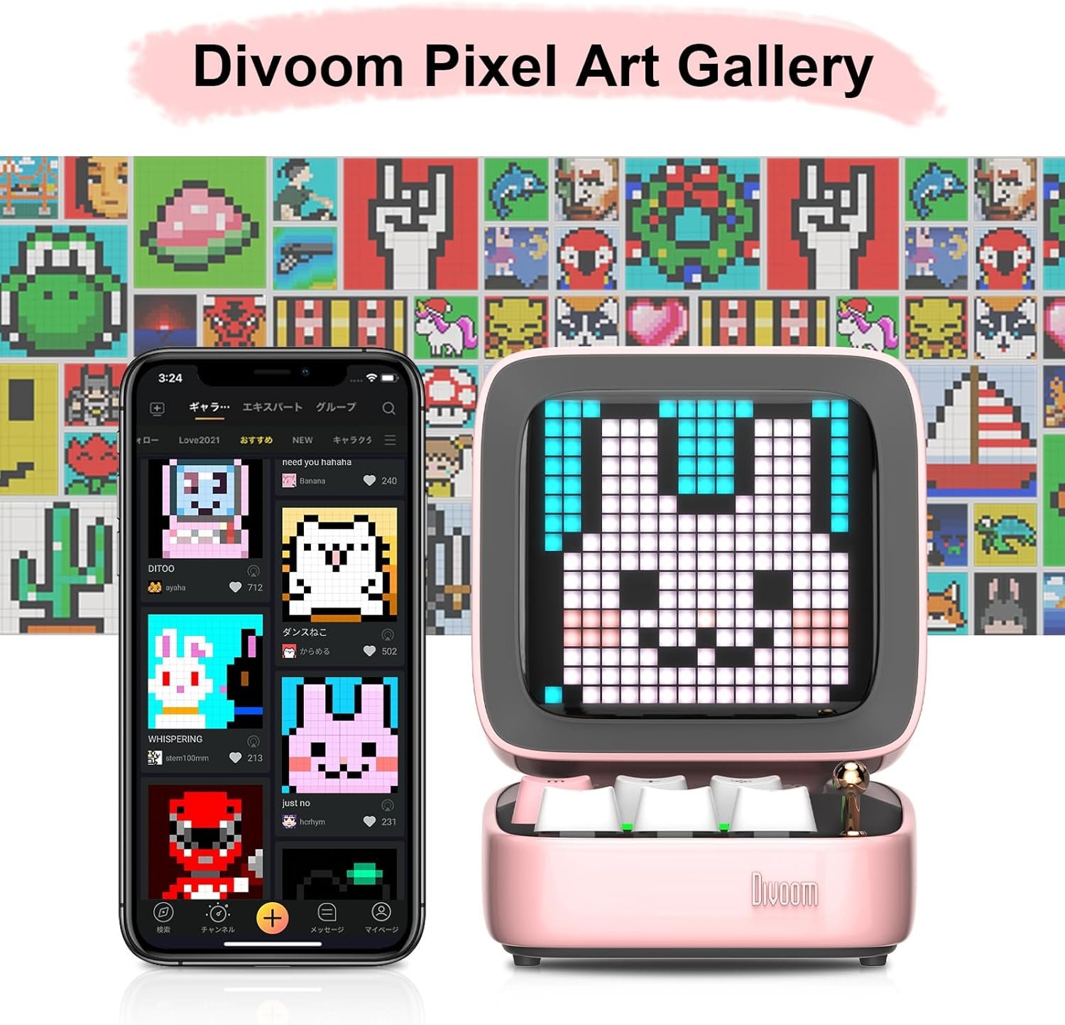 Divoom Ditoo Retro Pixel Art Game Bluetooth Speaker with 16X16 LED App Controlled Front Screen (Pink) - Image 5