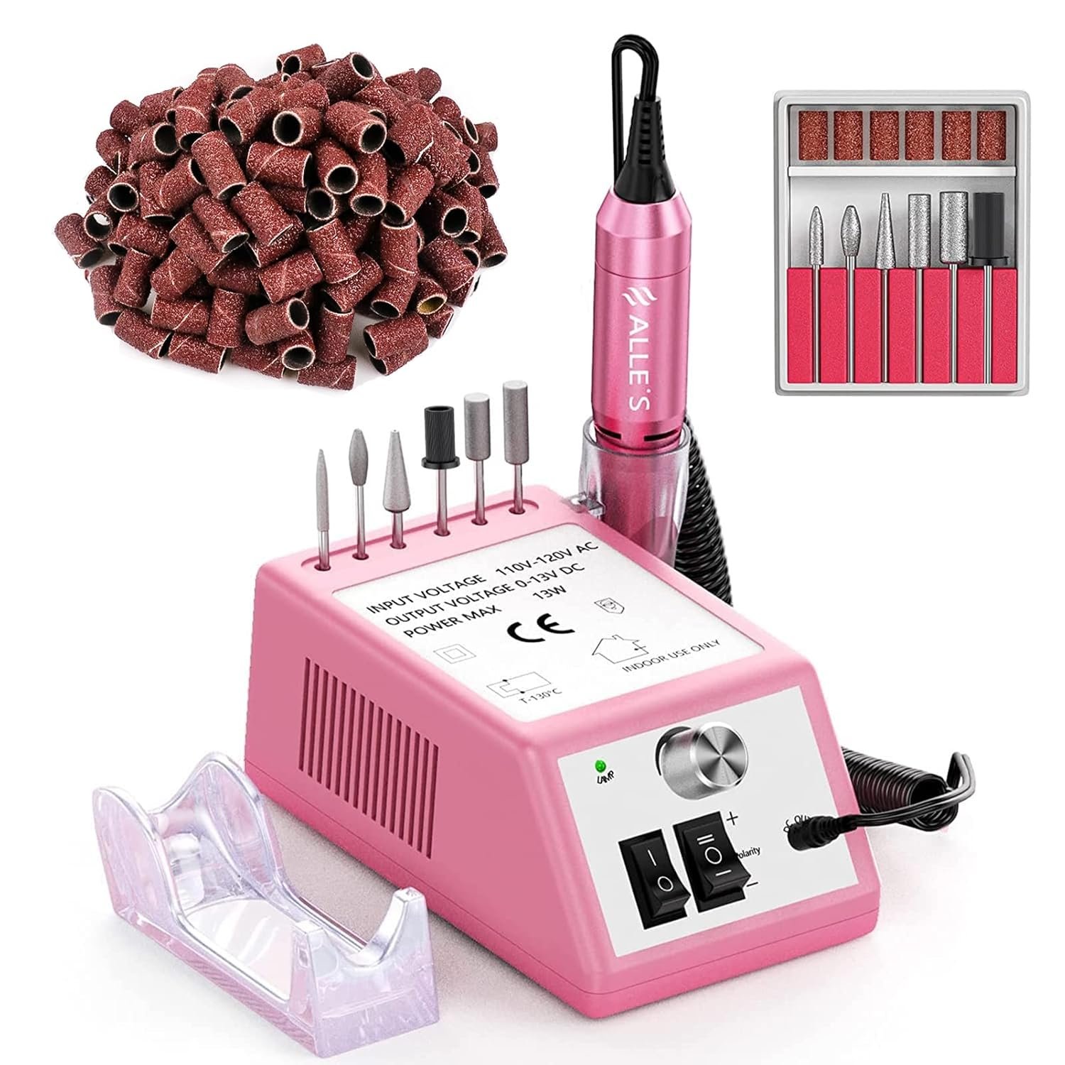 Professional Nail Drill Machine 20000 RPM Efile Electric Nail Filer Kit for Finger Toe Nails, Acrylic Gel Nails, Manicure Pedicure Drill with 6Pcs Nail Bits, 106Pcs Sanding Bands - Pink - Image 2
