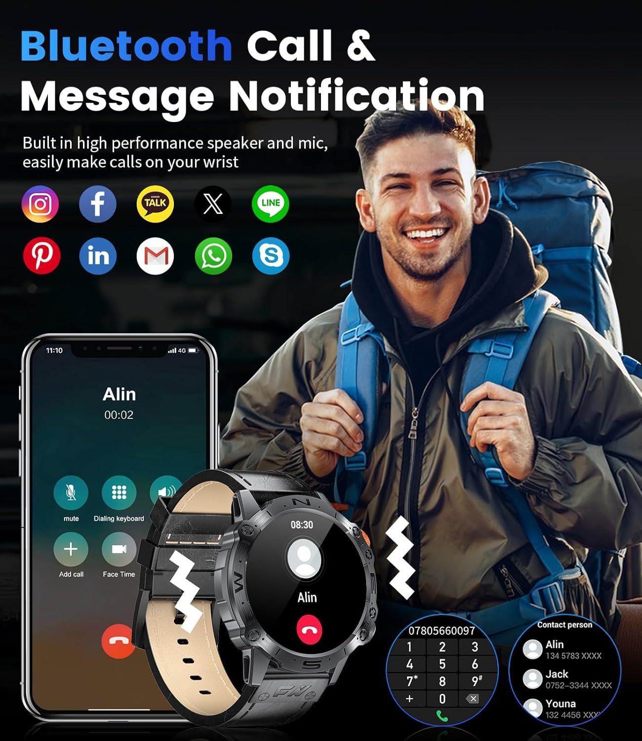Smart Watches for Men with AI Voice/Bluetooth Call,1.43”AMOLED Always On Display,126+ Sports Modes,60-Day Battery Life,5ATM Waterproof Fitness Tracker with Health Monitor (Leather) - Image 3