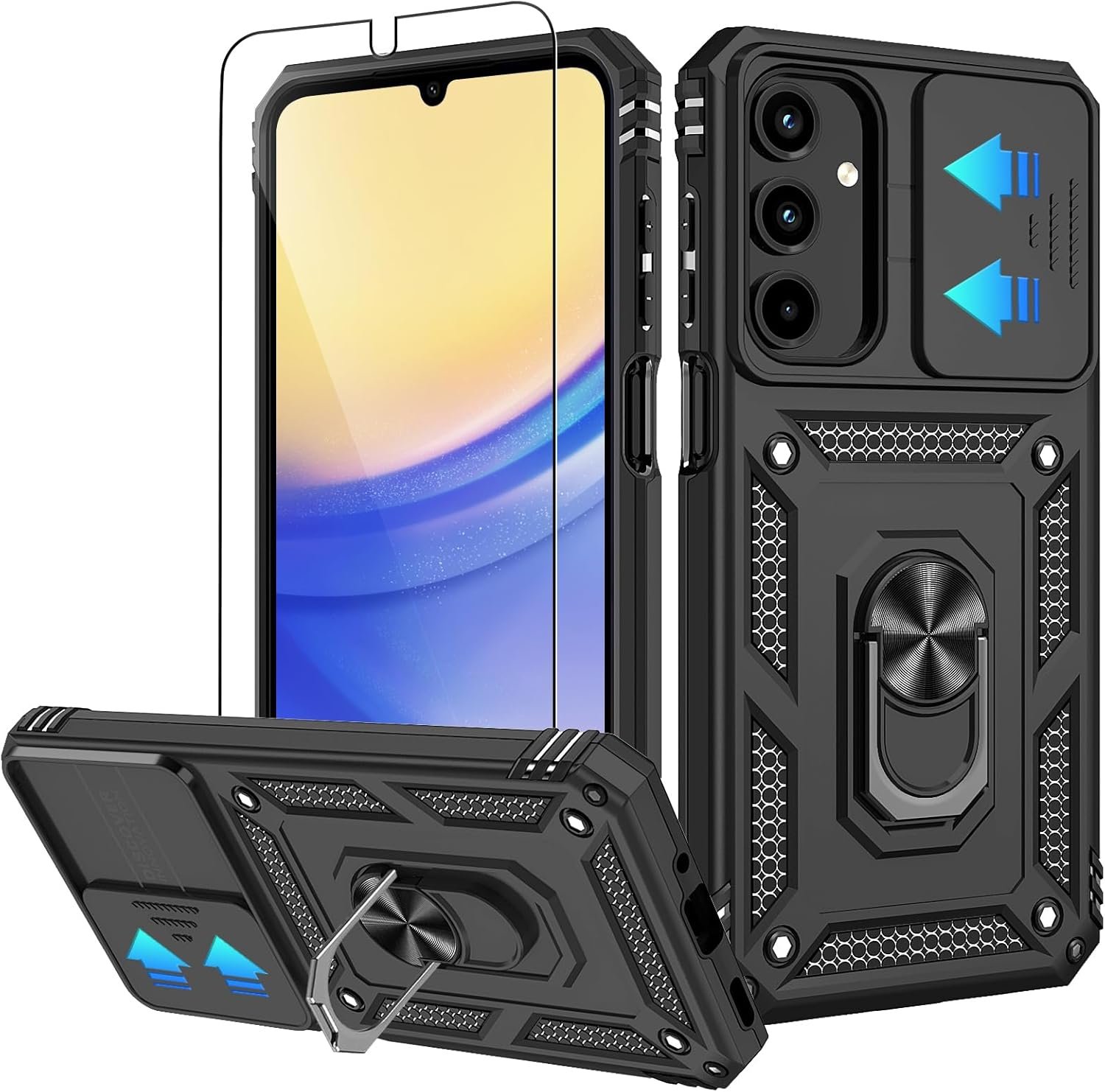 for Galaxy A14 5G Phone Case with HD Screen Protector and Slide Camera Cover and Magnetic Rotating Kickstand, Military Grade Rugged Drop Protective Phone Case for Samsung Galaxy A14 5G, Black - Image 2