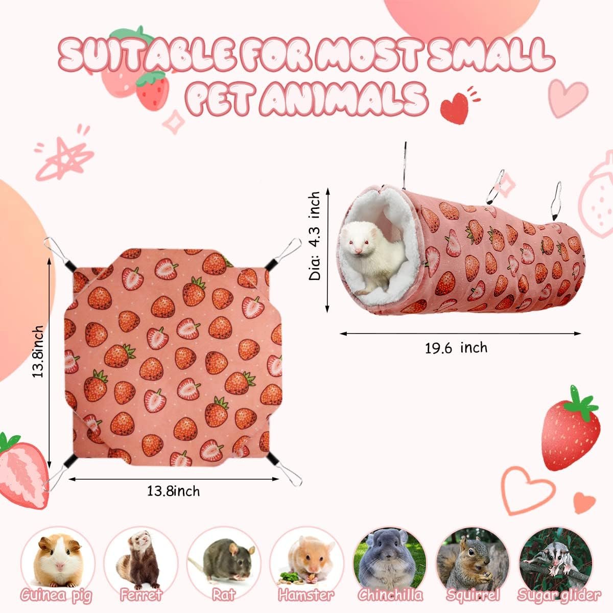 LYART Guinea Pig Rat Ferret Hammock and Warm Bed Small Pet Hideout Tunnel Cave Hanging Bunkbed Hammock Cage Toy for Hamster Sugar Glider Squirrel (3.Hammock & Tunnel) - Image 3