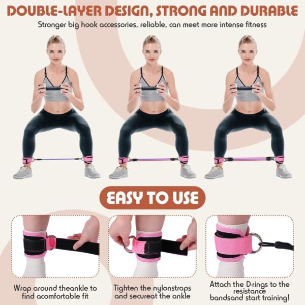 10 Pcs Resistance Loop Exercise Bands and Ankle Resistance Bands with Cuffs Set, Elastic Exercise Bands Glutes Workout Equipment for Women Home Fitness, Stretching, Strength Training - Image 6