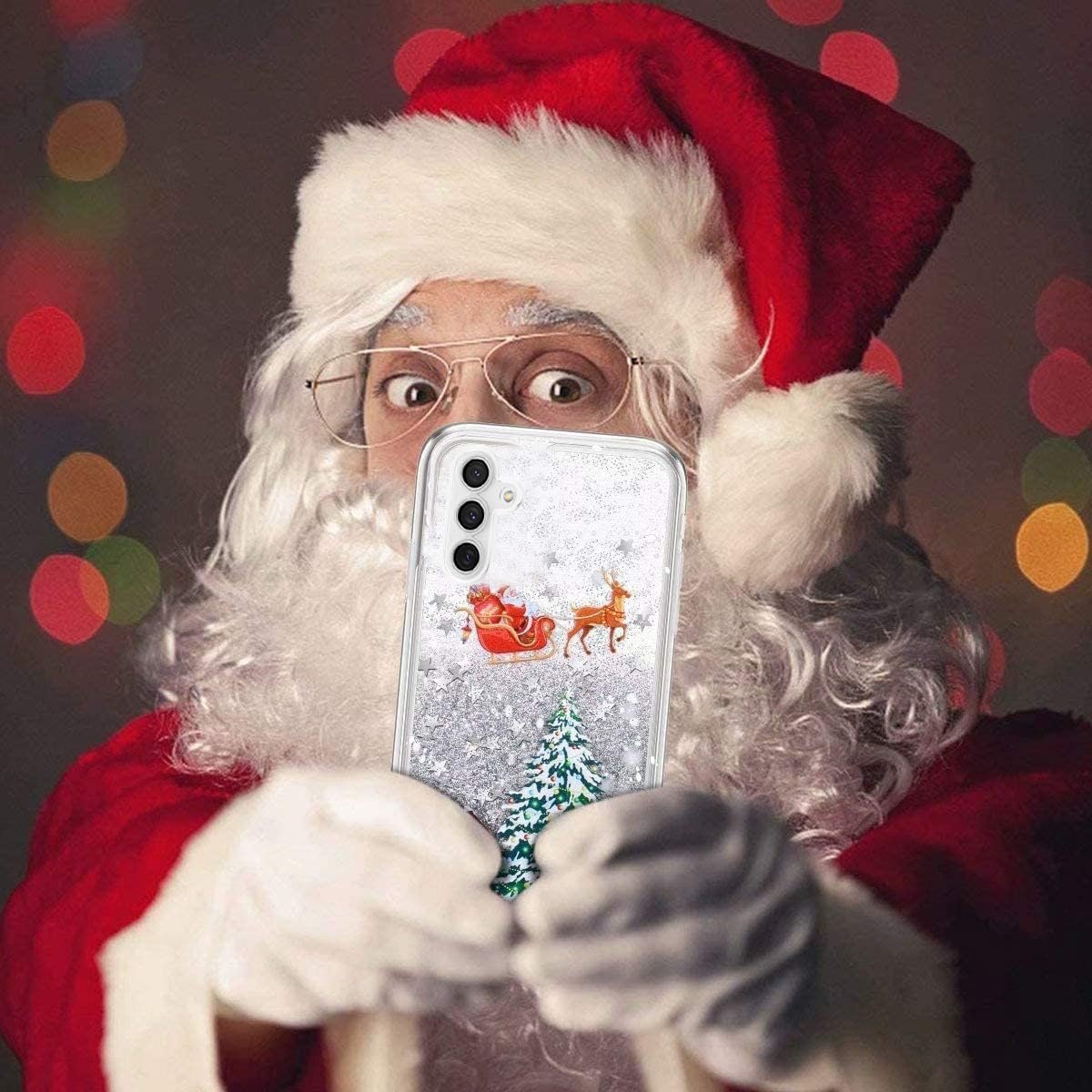 for Galaxy A14 5G Phone Case Galaxy A14 5G Case Christmas Phone Case Glitter Sparkle Liquid Floating Case Shockproof Clear Soft TPU Bumper Cover Xmas Santa Claus Silicone Case, Silver - Image 6