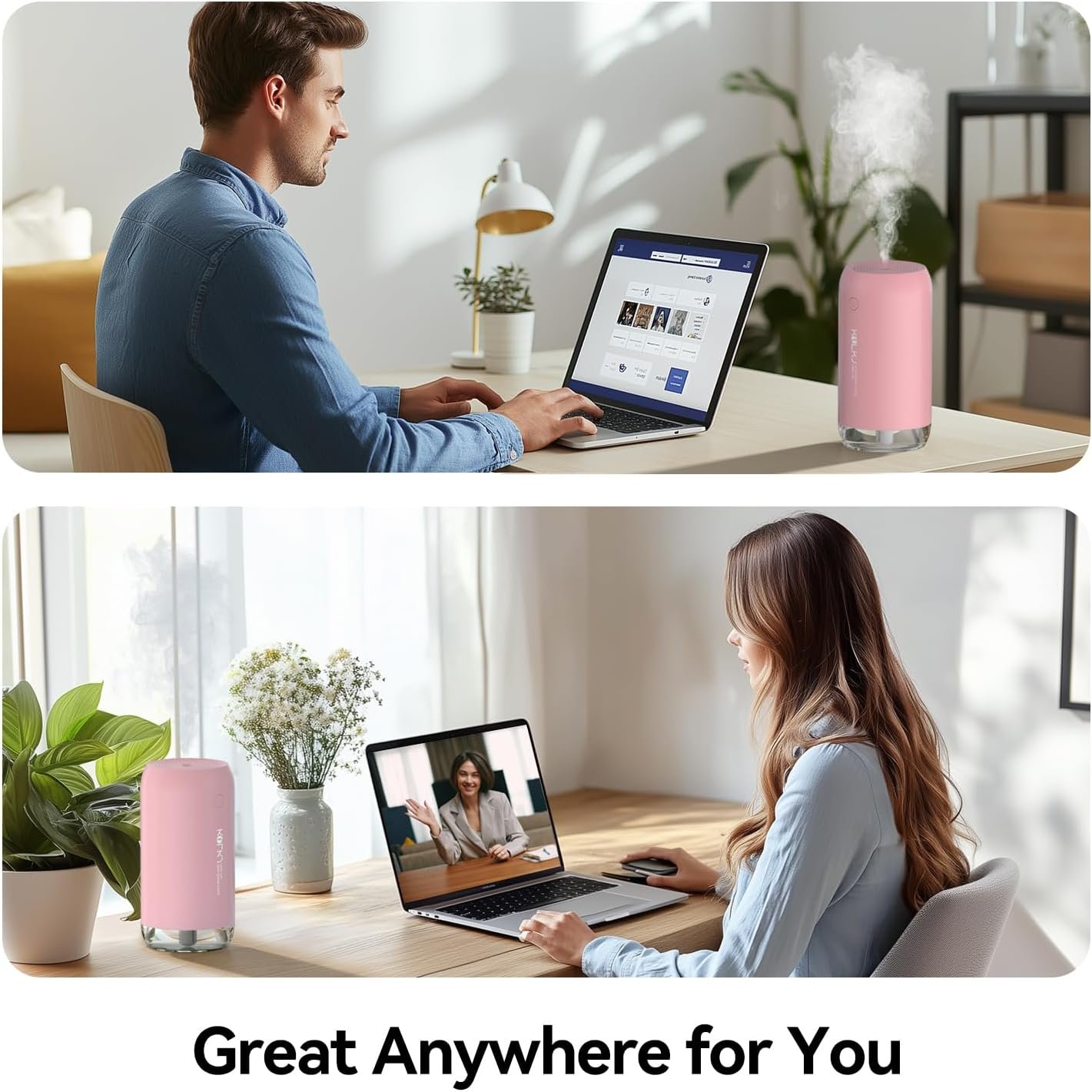 Portable Mini Humidifier, Small Cool Mist Humidifiers 350ml Quiet USB Personal Desktop Air Humidifier for Bedroom Home Plants Car Baby indoor Office with 2 Mist Modes Auto Shut-off(Pink) - Image 7