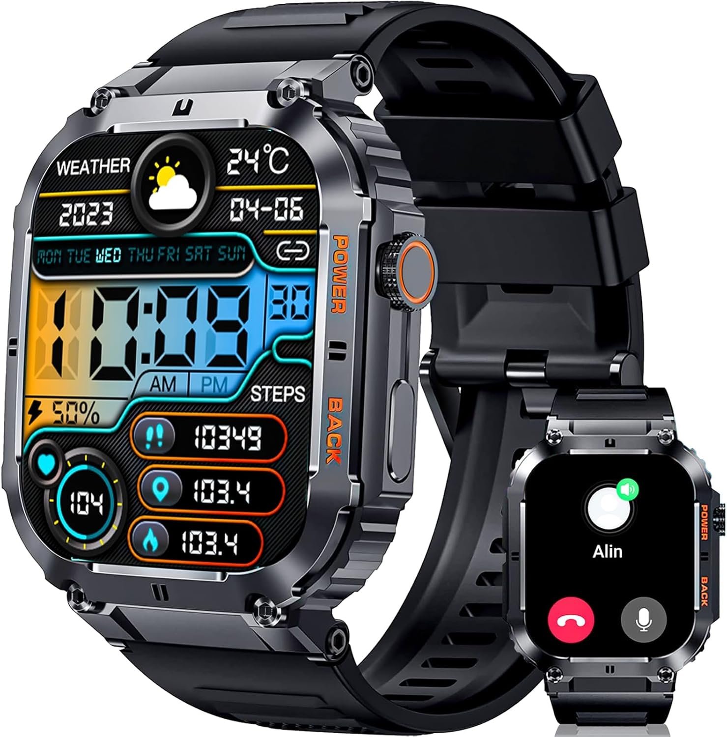 Smart Watch,2" Display(Call Receive/Dial),50M Waterproof Fitness Tracker,100+ Sports Modes Rugged Military Smartwatch for Android iPhone,70 Days Battery Life Sleep Monitor - Image 2