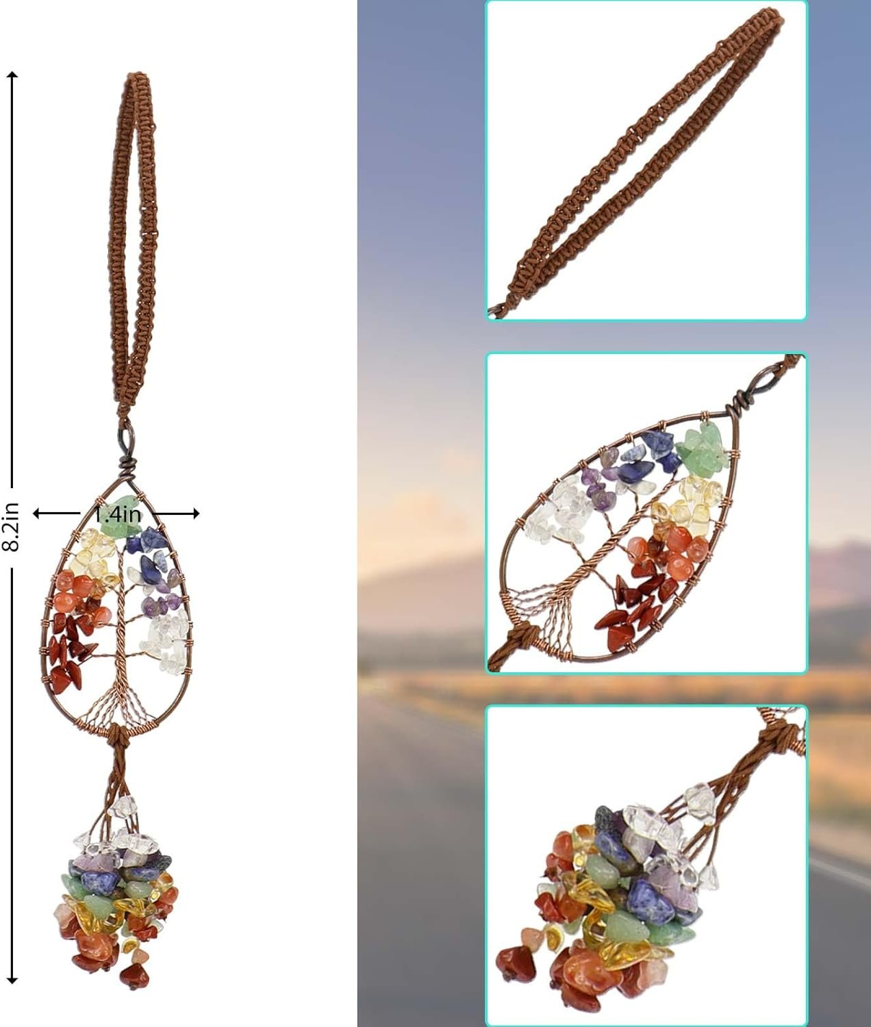 3 PCS Healing Crystals Tree of Life Hanging Ornaments, 7 Chakra Family Walls, Windows, Backpacks, Car Mirrors Hanging Accessories, Meditation Yoga Accessories - Image 4