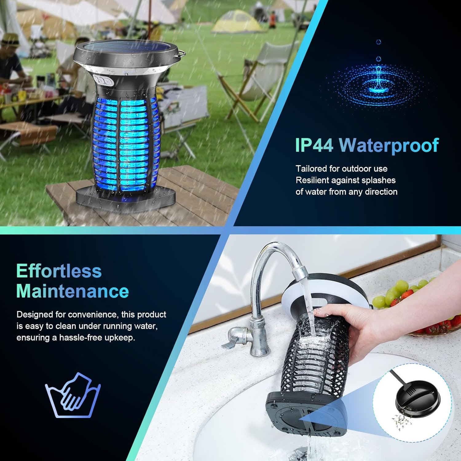 Solar Bug Zapper Outdoor, 3-in-1 Mosquito Zapper Outdoor Solar Powered, Cordless Electric Bug Zapper Indoor with Night Light, Waterproof Fly Zapper for Patio Backyard Home Kitchen Camping - Image 7