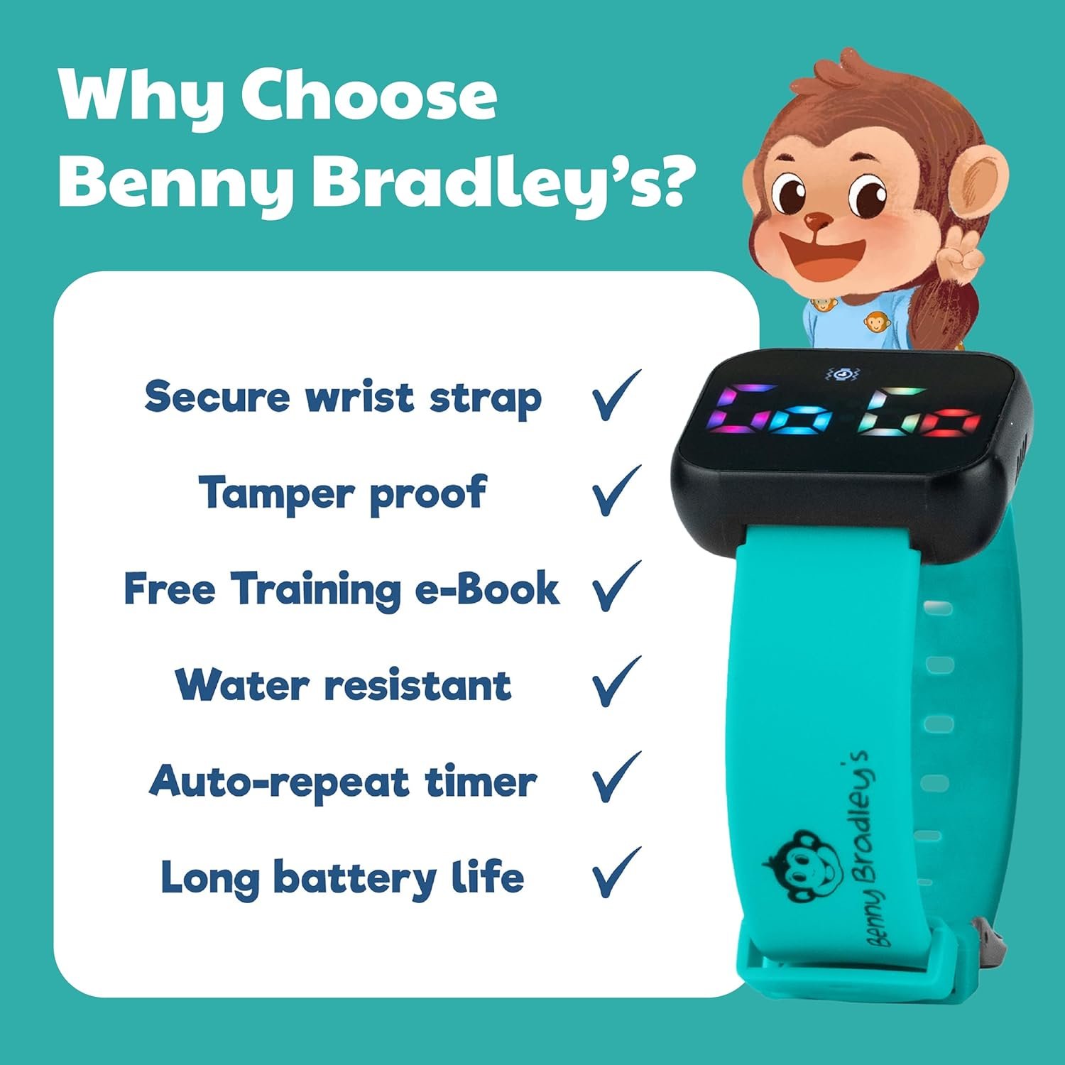 Potty Training Watch for Kids V2 – A Water Resistant Potty Reminder Device for Boys & Girls to Train Your Toddler with Fun/Musical & Vibration Interval Reminder with Potty Training eBook (Turquoise) - Image 9