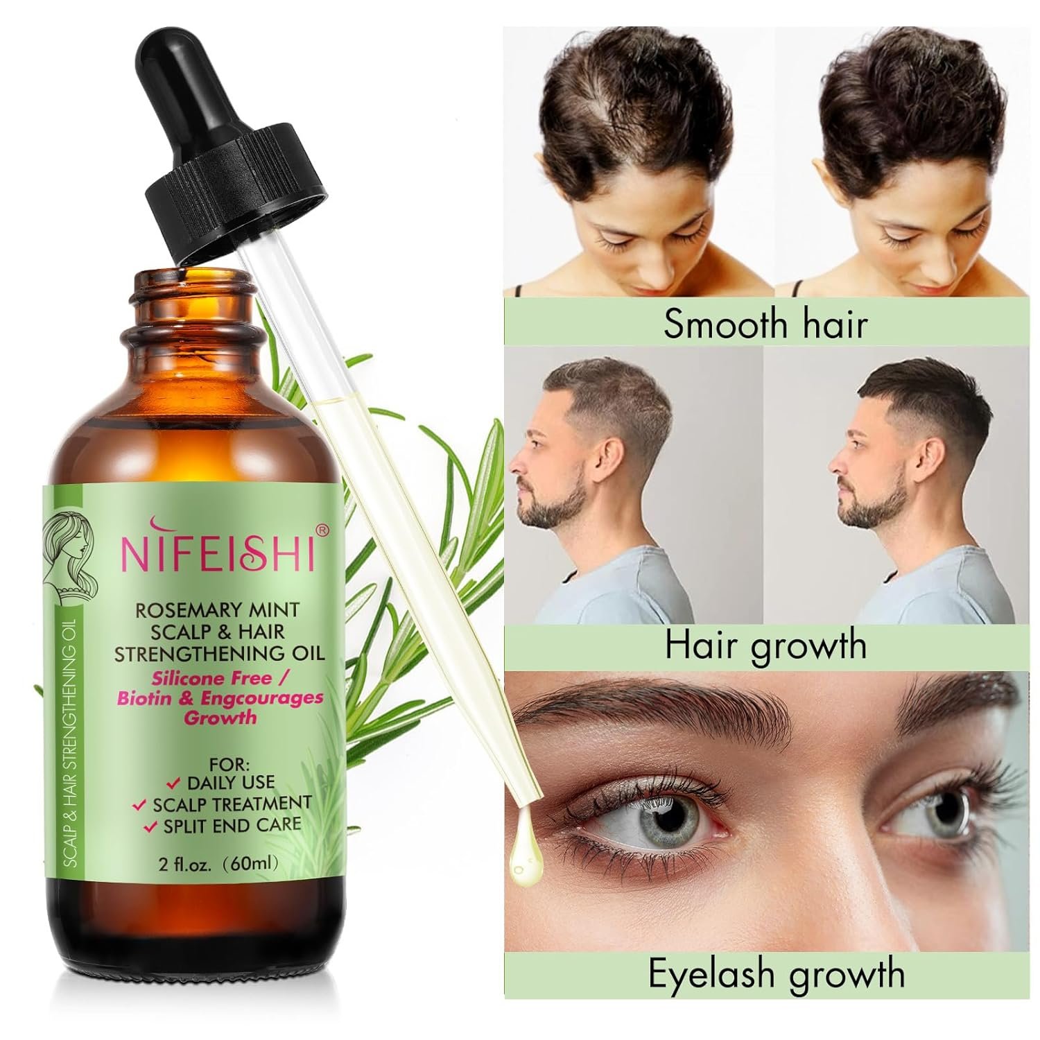 Bieyoc Rosemary Essential Oil, 100% Natural for Hair and Eyelashes - Stimulates Hair Growth Strengthens and Nourishes Scalp, 2.02 Fl Oz - Image 6