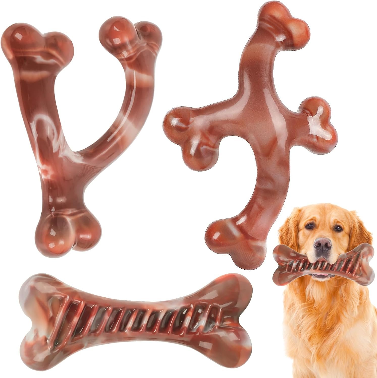 NOUGAT Dog Toys for Aggressive Chewers 3 Pack Indestructible Dog Toy Tough Nylon Bacon Flavor Dog Chew Toys for Large Medium Small Breed - Image 2